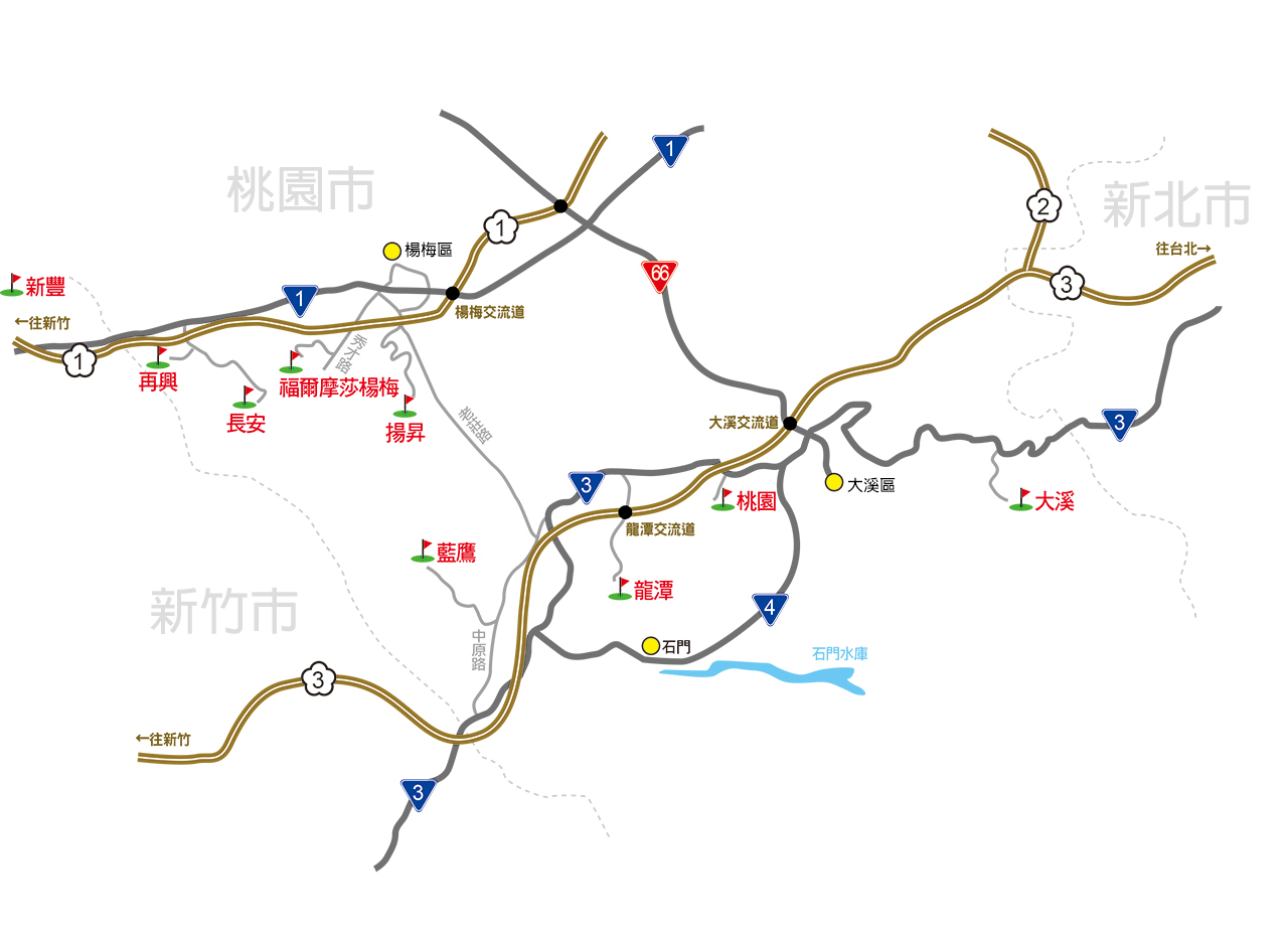 桃園地區高爾夫球場位置圖