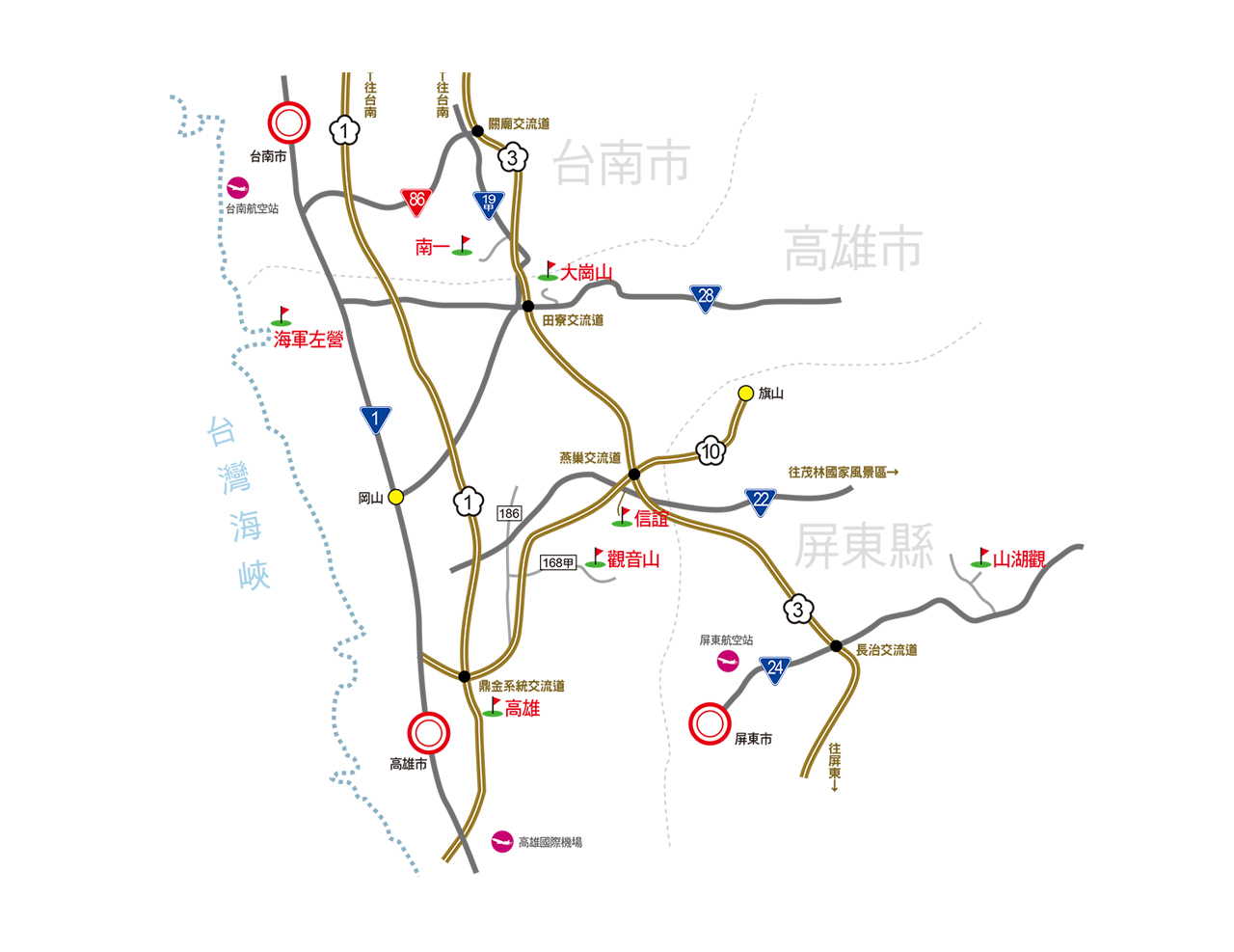 高雄屏東地區高爾夫球場位置圖