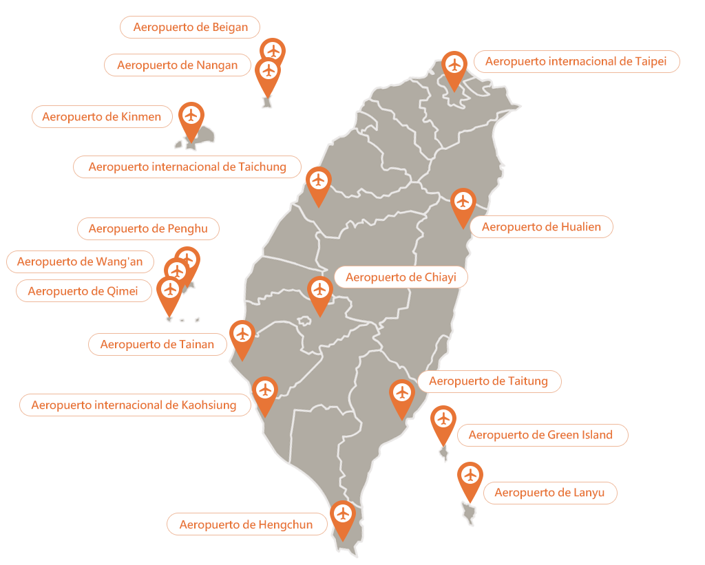 Los 16 aeropuertos nacionales de Taiw&aacute;n se encuentran en: